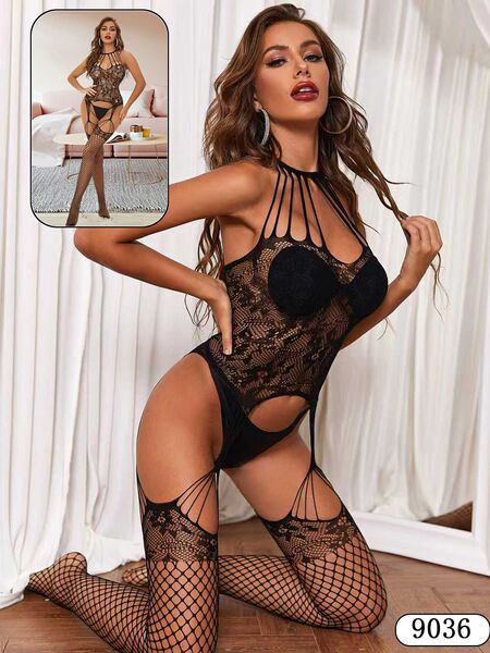 Black Lace Fishnet Bodystocking – Style 9036