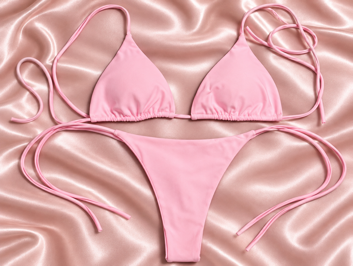 Blush Pink Tie-Up Bikini Set – Adjustable Two-Piece Swimsuit