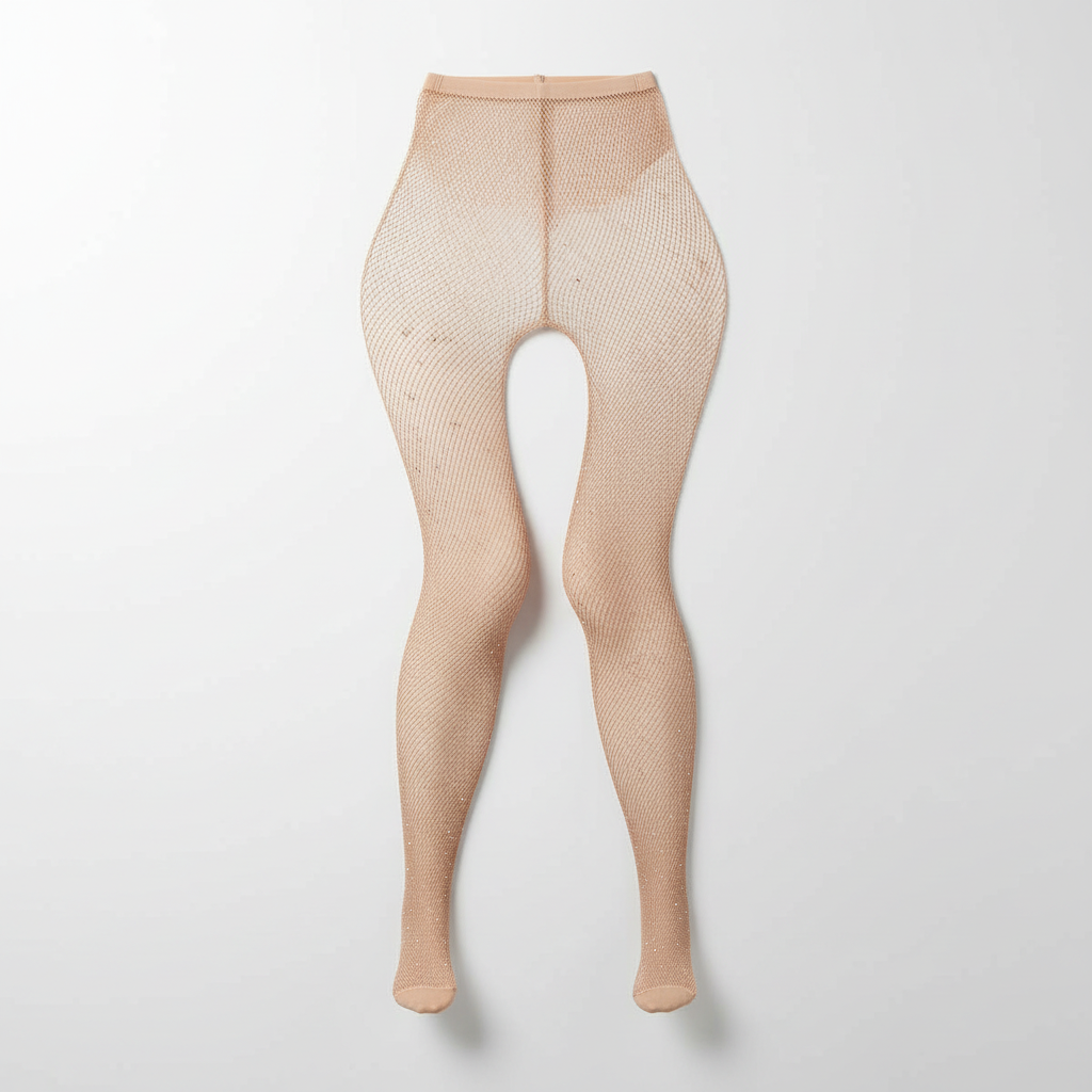 Women's skin-tone fishnet tights displayed on a clean studio background