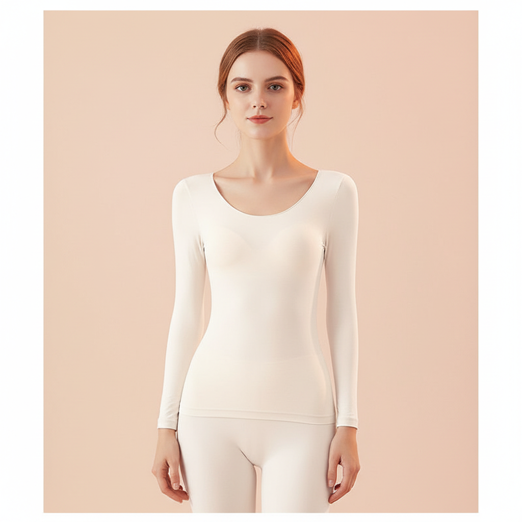 Off-white women's full-sleeve scoop neck bodysuit on a model