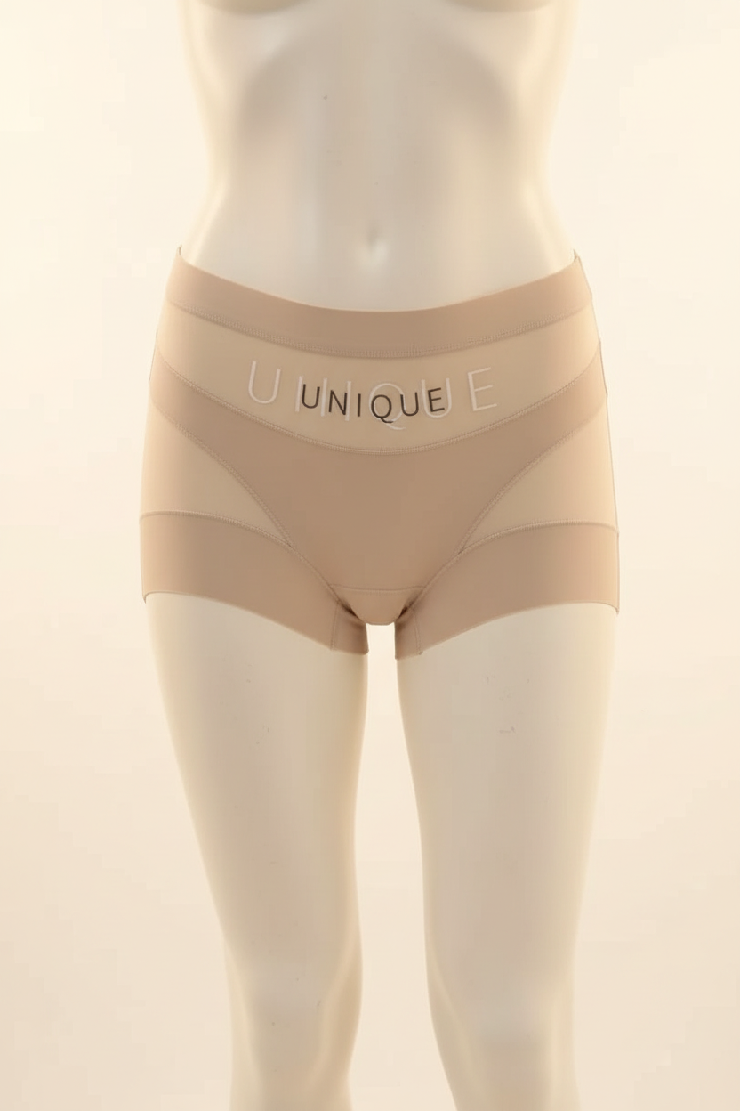 Beige seamless high-waist shaping brief displayed on a faceless mannequin