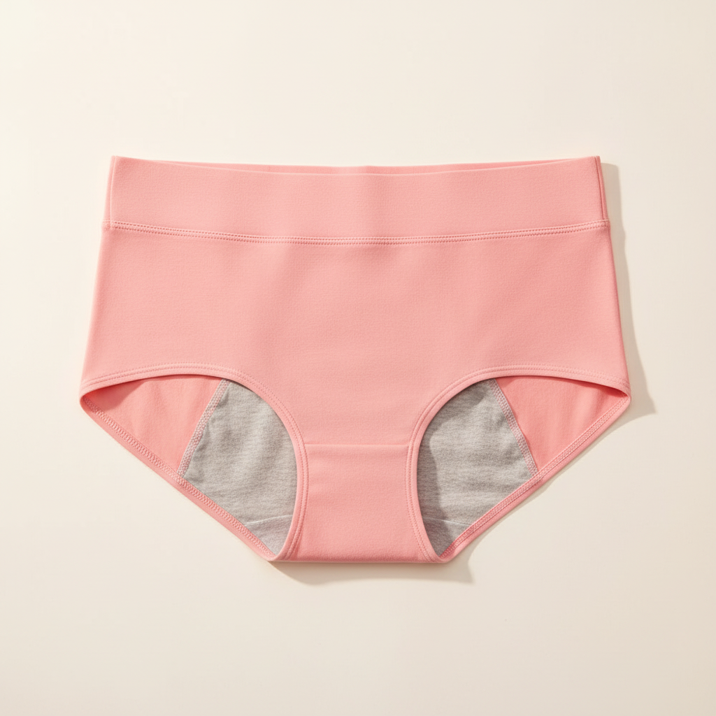 Pink full-coverage period panty displayed in a clean catalogue-style product image