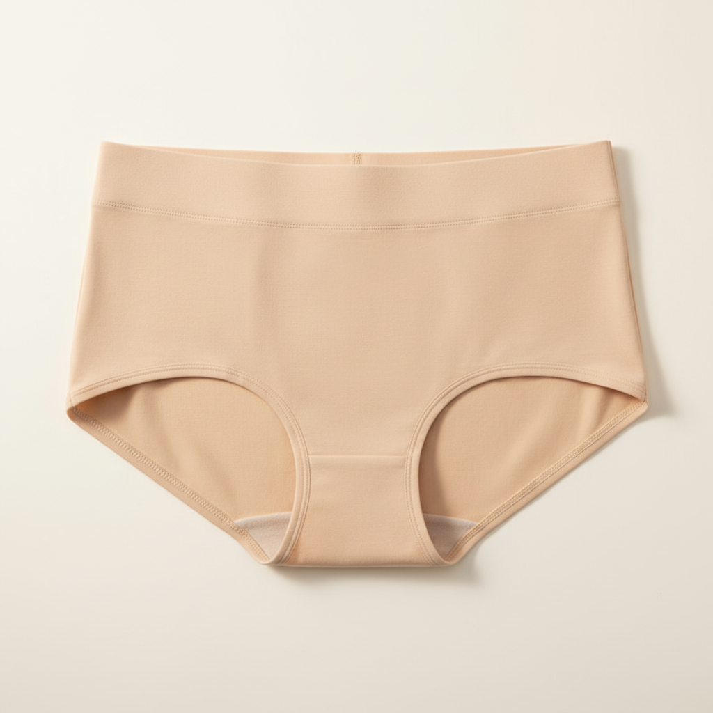 Beige full-coverage period panty displayed in a clean catalogue-style product image