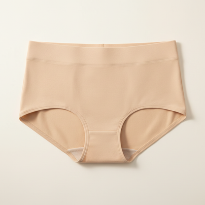 Beige full-coverage period panty displayed in a clean catalogue-style product image