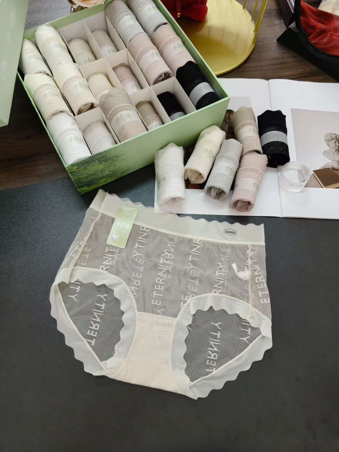 Cream White Scalloped Mesh Brief Panty