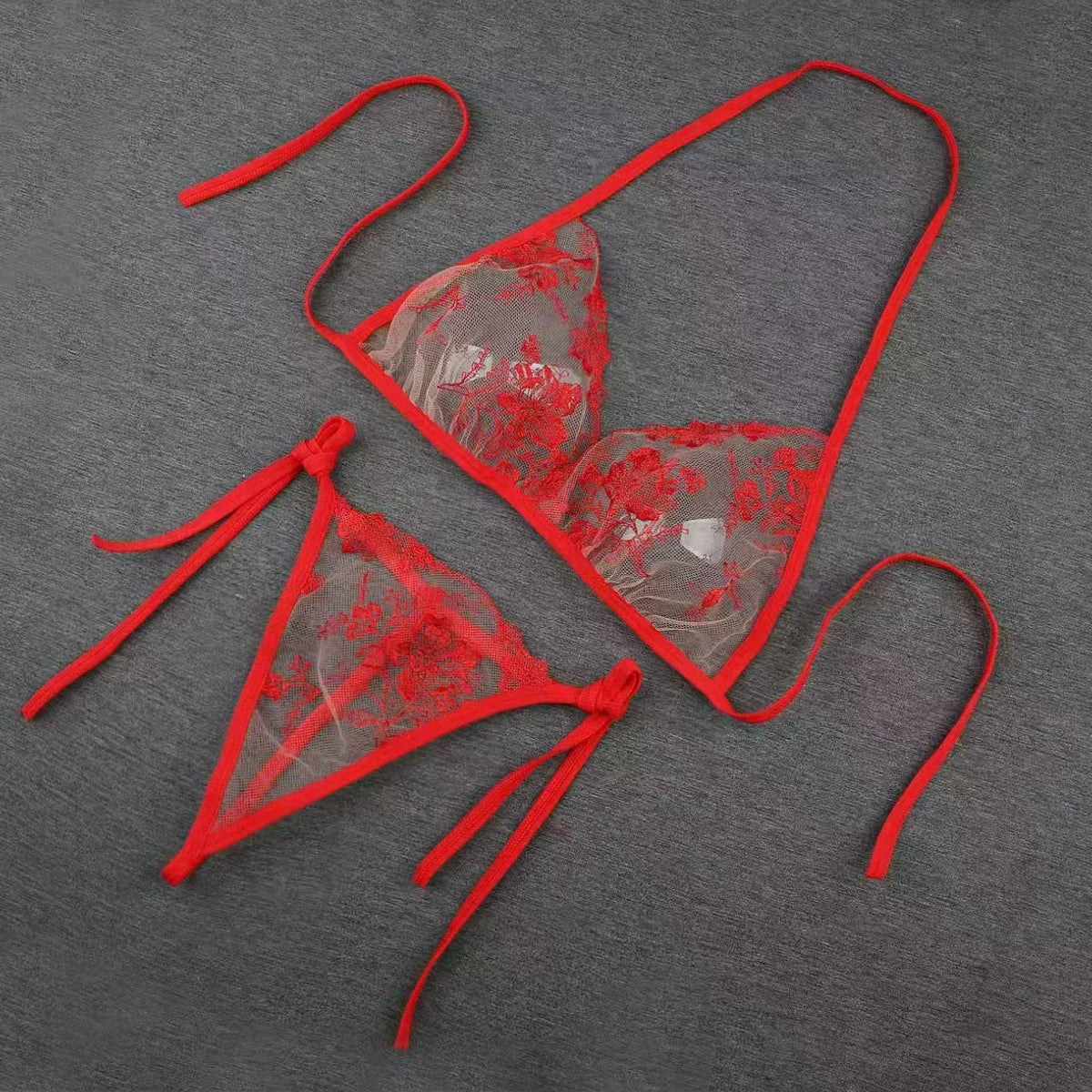 Red Floral Lace Lingerie Set