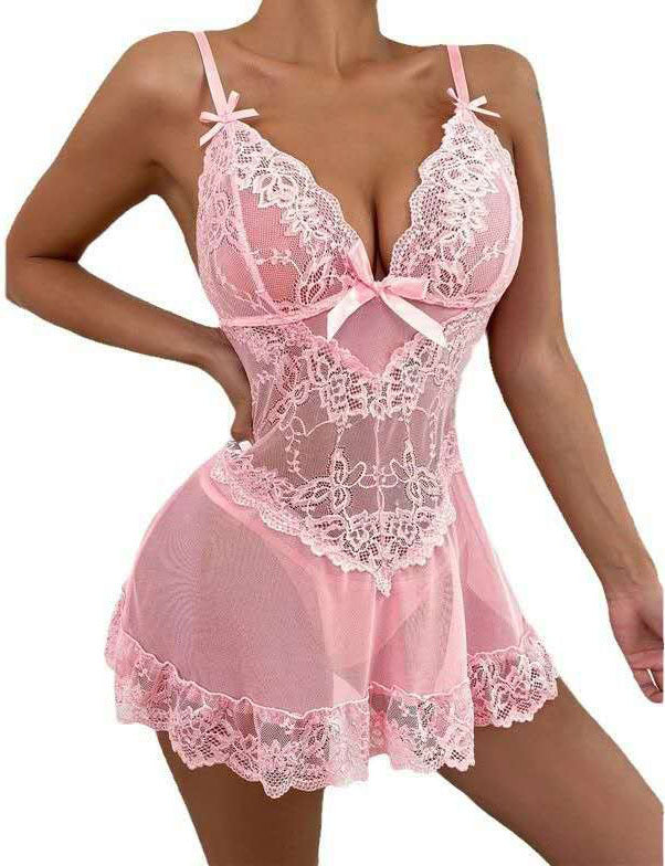 Blush Pink Lace Babydoll Lingerie Set